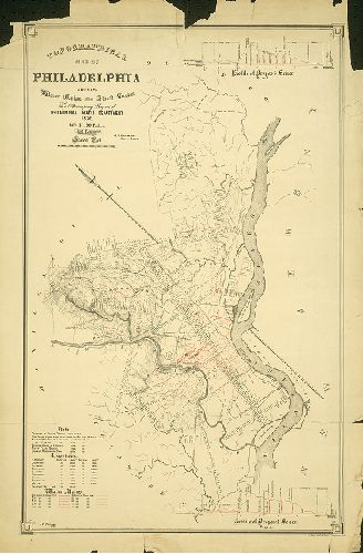 Topographical Map of Philadelphia Showing Water Mains ans Street Grades To Accompany Report of Philadelphia Water Department