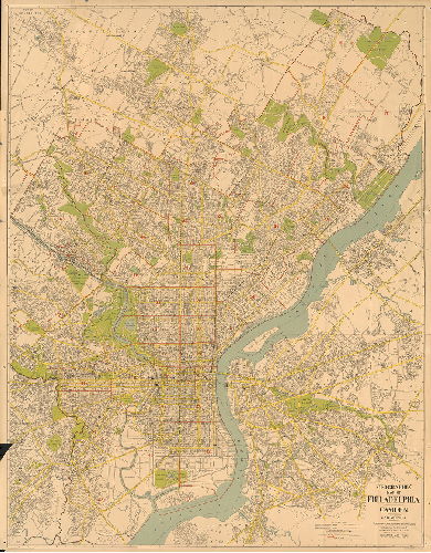 , "Geographia" map of Philadelphia, Camden, and vicinity : featuring house numbers & transit lines