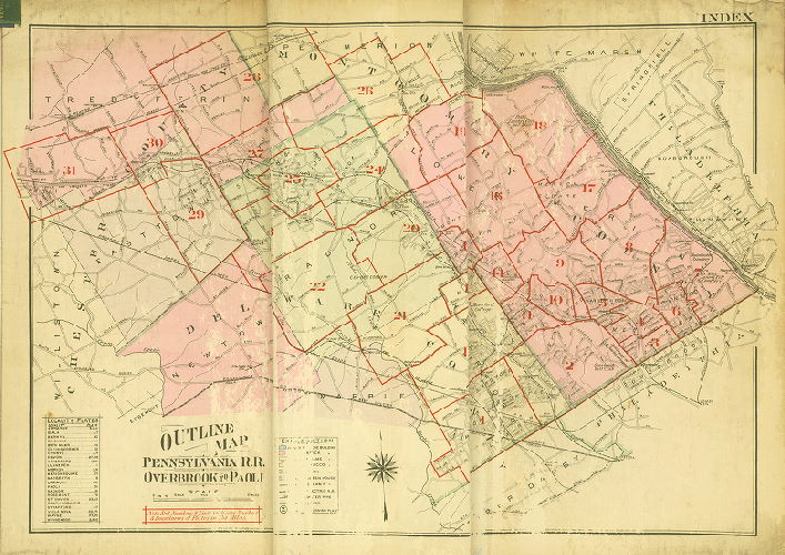 Map Index, Atlas of the Properties on Main Line Pennsylvania Railroad from Overbook to Paoli