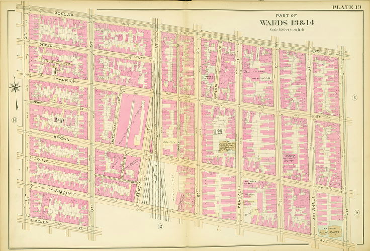 Plate 13, Atlas of the 11,12,13,14,15,16 & 17th Wards of the City of Philadelphia
