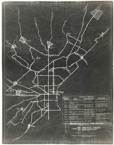 Plan, Philadelphia County Civil Defense, Emergency Routes. Location of gateways. Revised June 29, 1951.