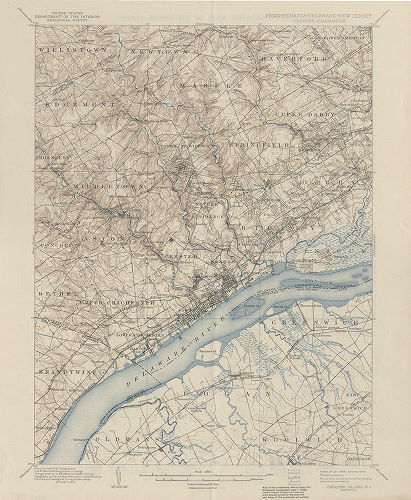 Plan, United States Department of the Interior Geological Survey. Pennsylvania - Delaware - New Jersey. Chester Quadrangle. Edition of Jan. 1898, reprinted 1944. 