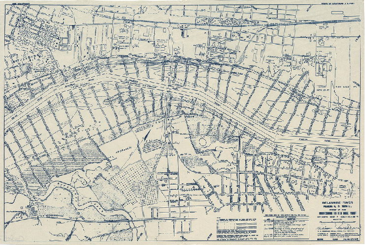 Plan, War Department, Corps of Engineers, U.S. Army. Delaware River, Philadelphia, PA., to Trenton, N.J., survey of 1932, in 11 sheets. Sheet 2. Bridesburg to Ten Mile Point. Revised to Aug. 10, 1949.