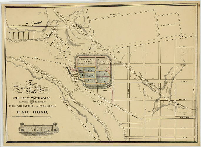 Map of Fairmount WW and Terminal of Philadelphia and Columbia RR With 2 Additional Reservoirs