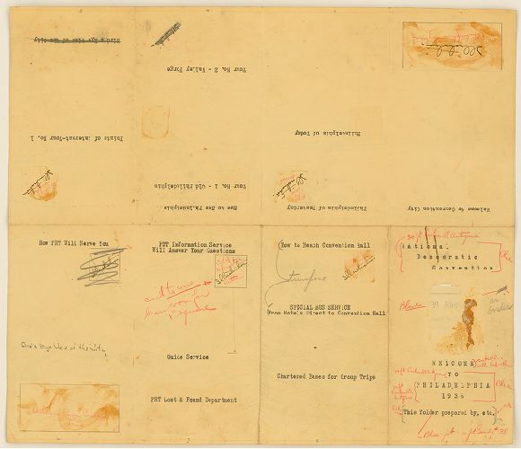 Draft of Map Brochure, Hotels, Railroad Stations, and Transportation Lines serving Convention Hall