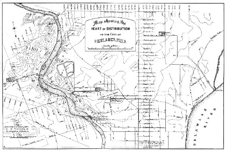 Map, Map showing the heart of [water] distribution of the City of Philadelphia.
