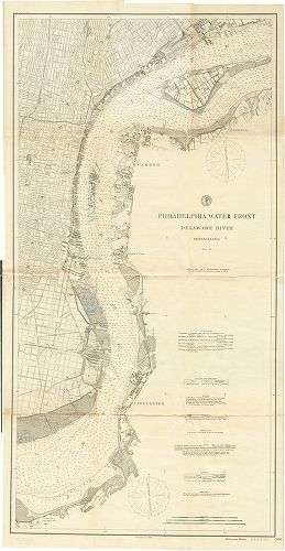 Map, Official maps of the Delaware and Schuylkill rivers. Approaches to the City of Philadelphia. No. 380: Philadelphia Water Front. Delaware River, Pennsylvania.