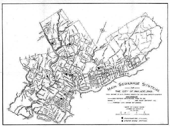 Map, Main sewerage systems of the City of Philadelphia. 