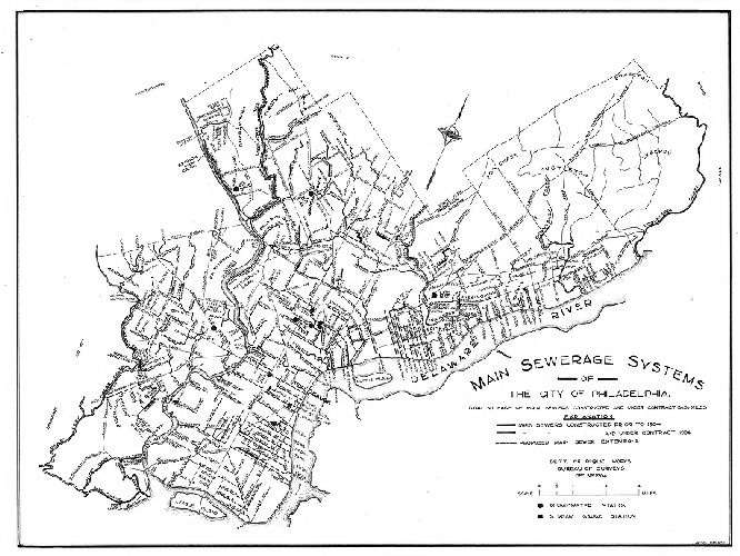 Map, Main sewerage systems of the City of Philadelphia. 