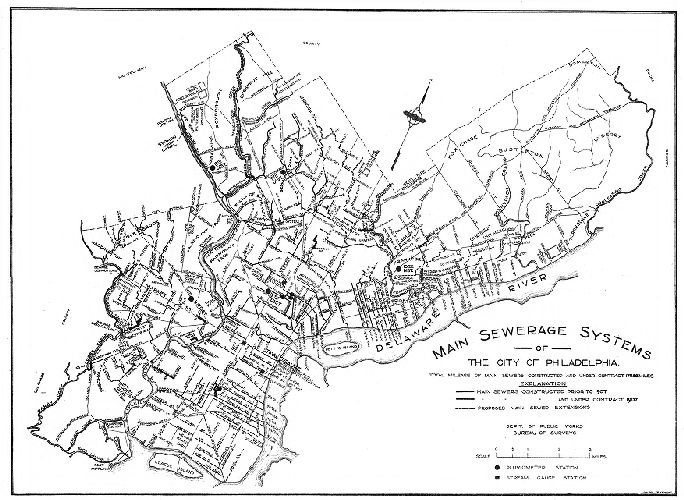 Map, Main sewerage systems of the City of Philadelphia.