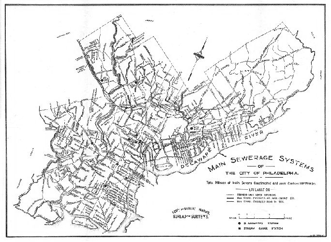 Map, Main sewerage systems of the City of Philadelphia.