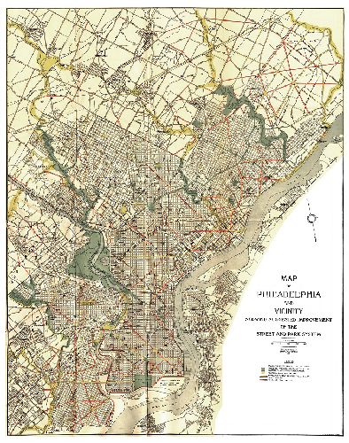 Map, Philadelphia and vicinity showing suggested improvement of the street and park system. 