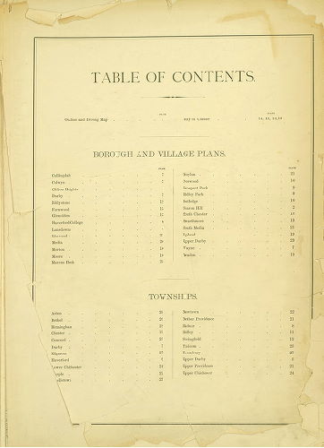 Table of Contents, Farm line and Borough Atlas of Delaware County, Pennsylvania
