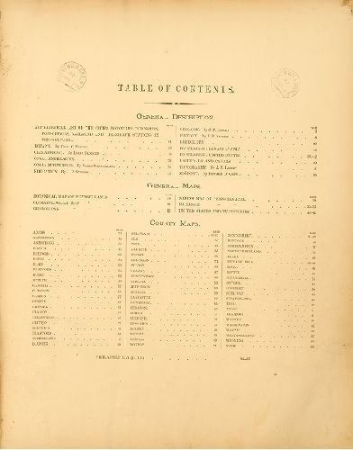 Contents, New Topographical Atlas of the State of Pennsylvania
