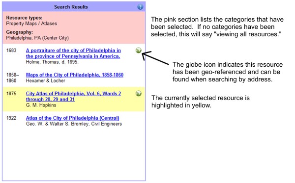 Screenshot of example search results